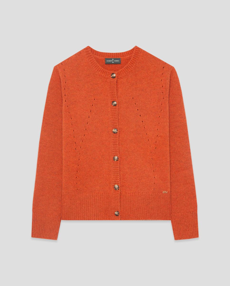 Chaqueta de mujer lana con dibujos calados - Roberto Verino - Naranja Naranja-4