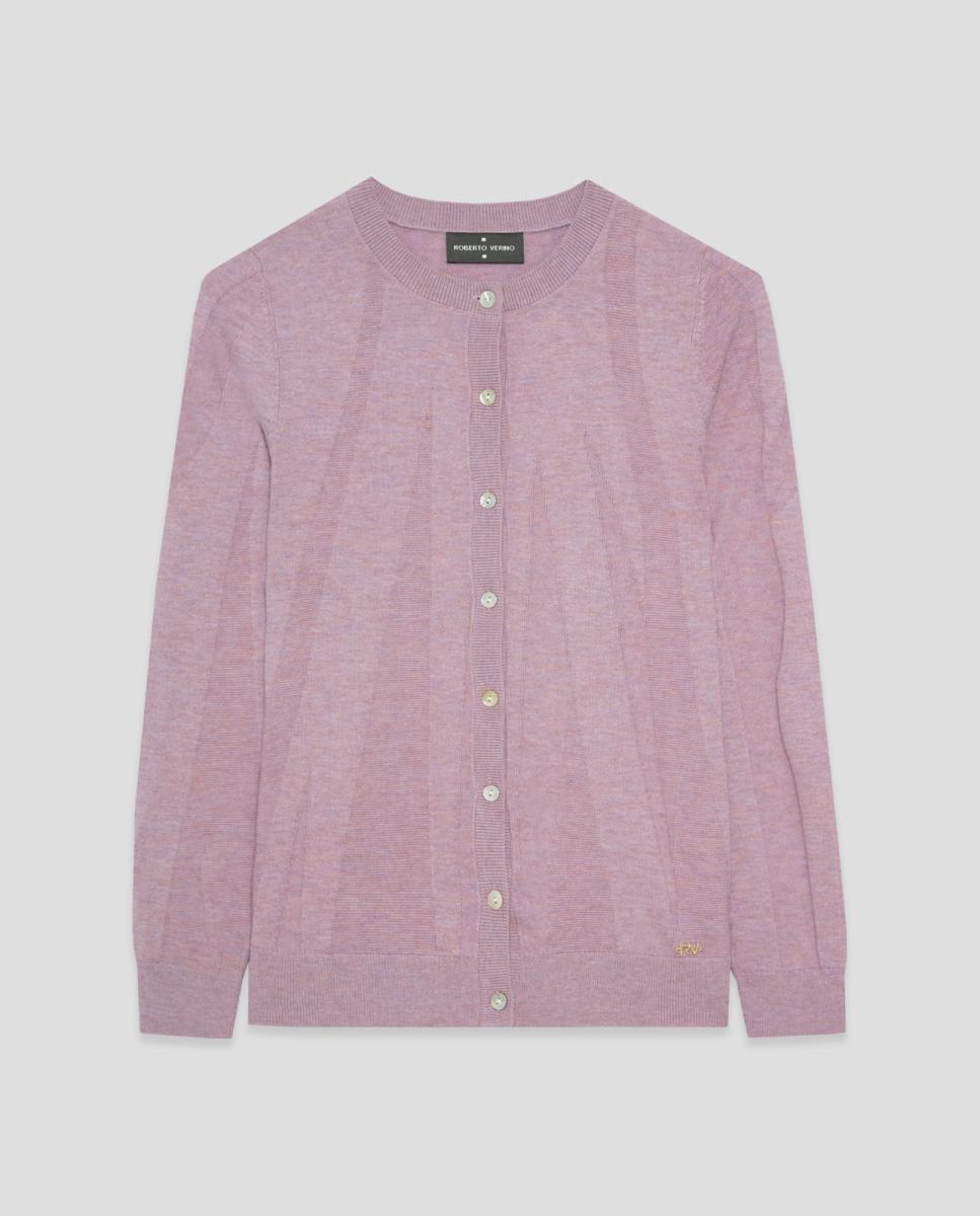 Cardigan Curto de Malha Fina Lilás-5