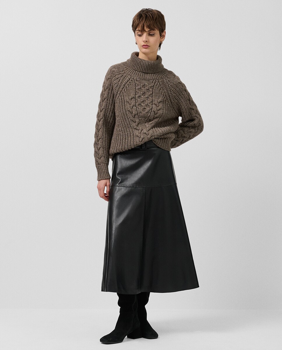 Saia Midi Evasé de Napa com Cinto Preto-1