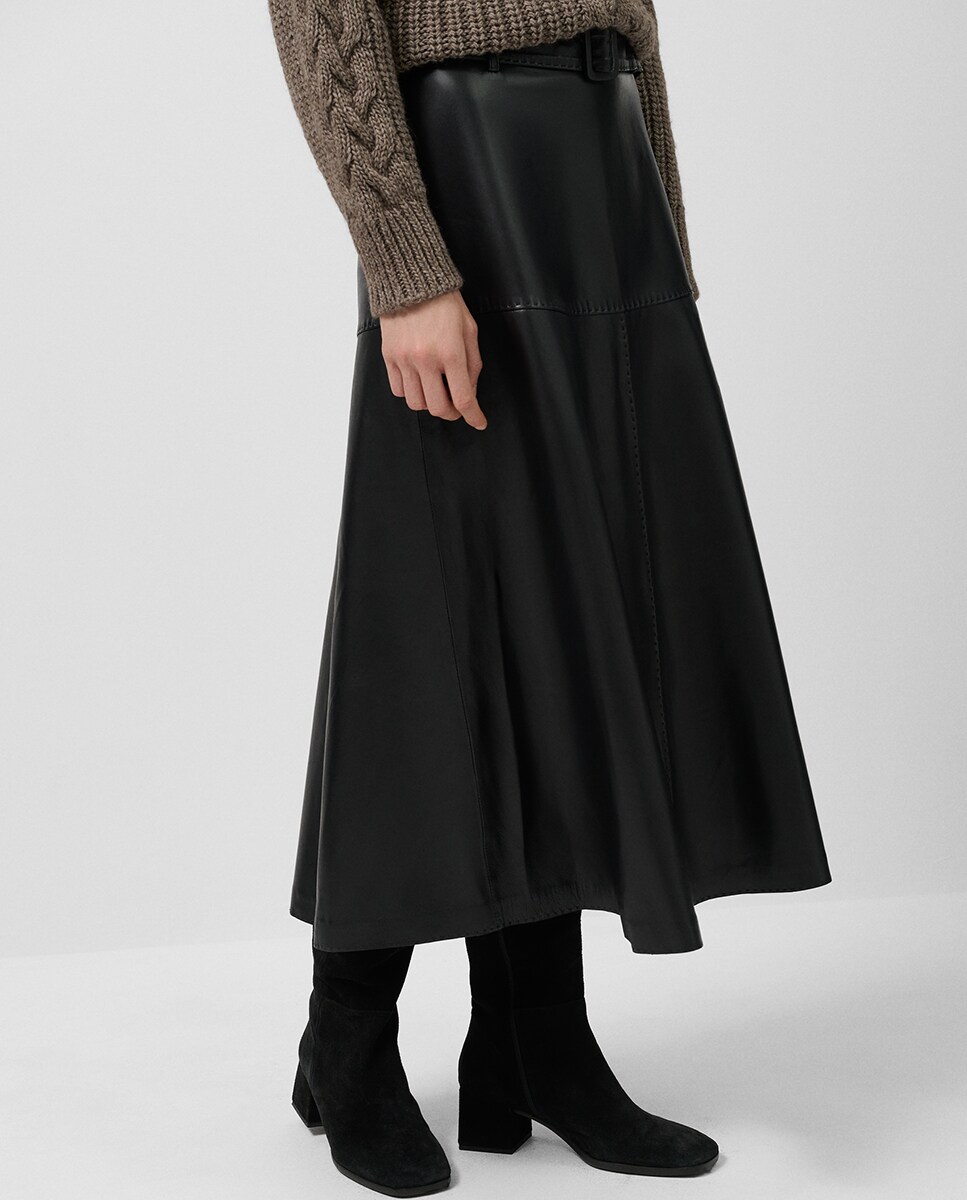 Saia Midi Evasé de Napa com Cinto Preto-2