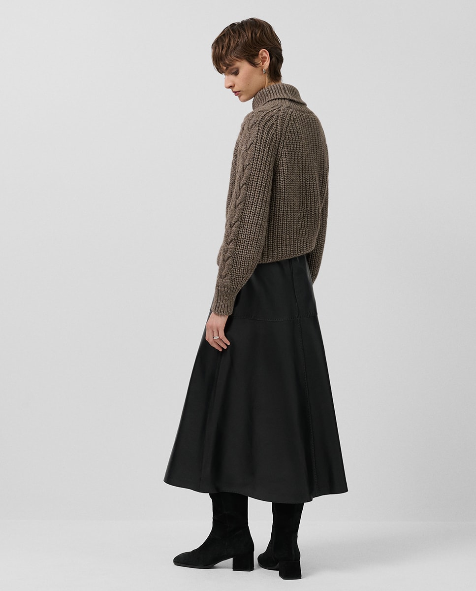 Saia Midi Evasé de Napa com Cinto Preto-4