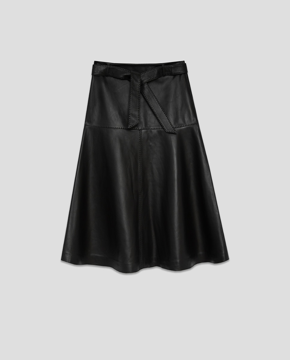 Saia Midi Evasé de Napa com Cinto Preto-5