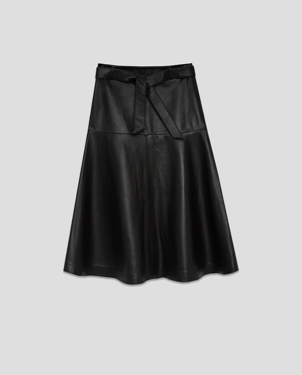 Saia Midi Evasé de Napa com Cinto Preto-5