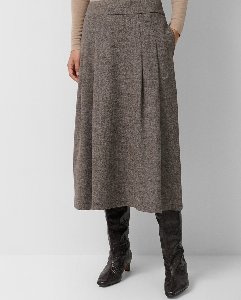 Saia Midi com Pregas Bege-2