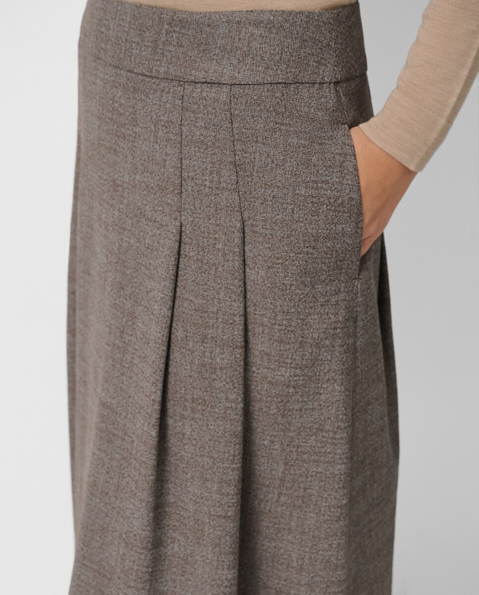 Saia Midi com Pregas Bege-3