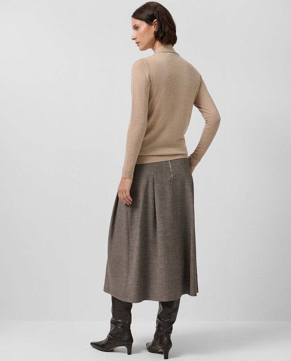 Saia Midi com Pregas Bege-4