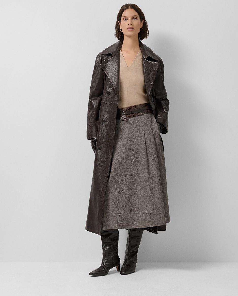 Saia Midi com Pregas Bege-5