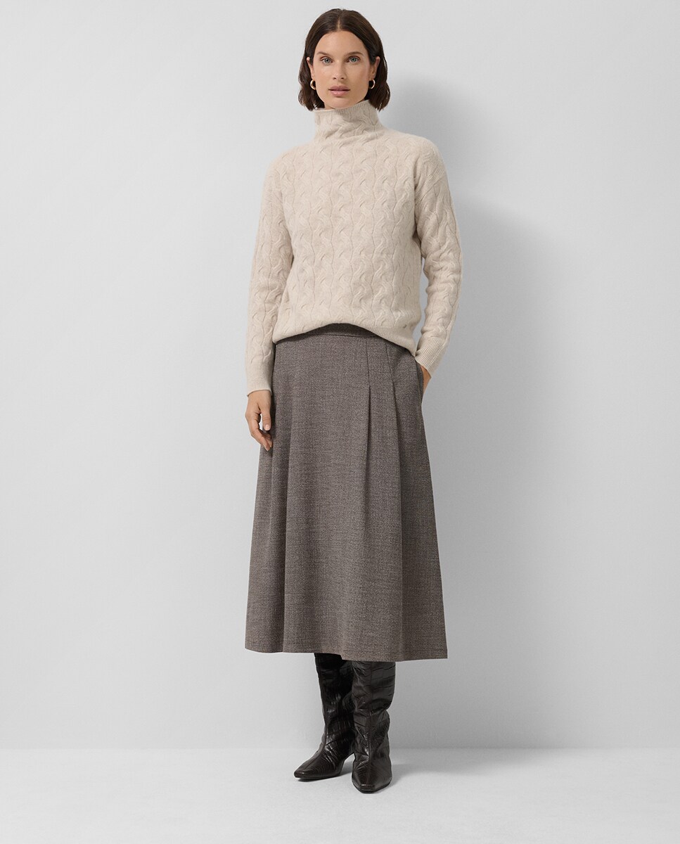 Saia Midi com Pregas Bege-6