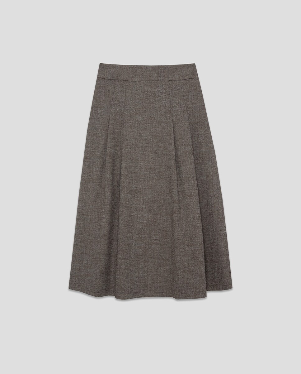 Saia Midi com Pregas Bege-7