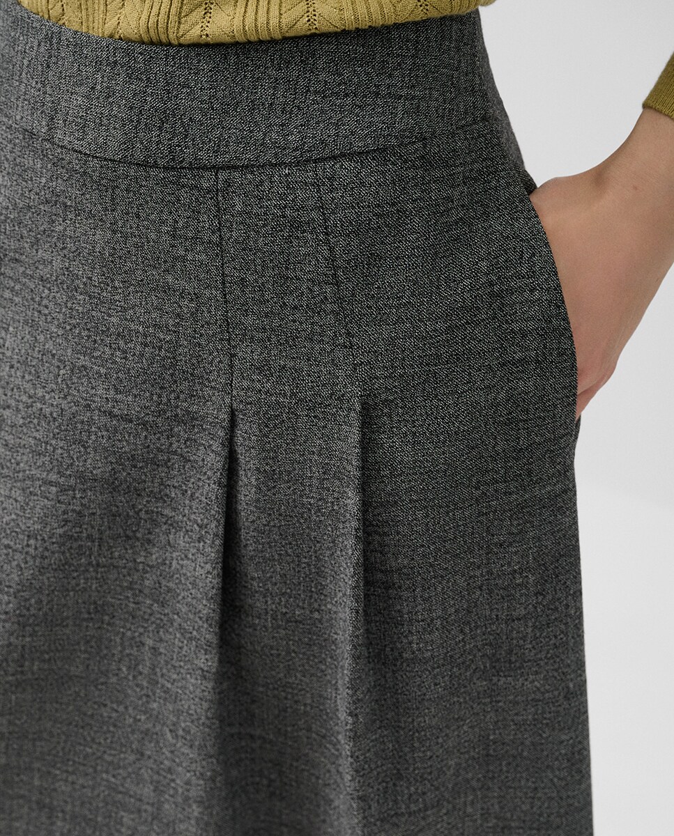 Saia Midi com Pregas Cinzento-escuro-2