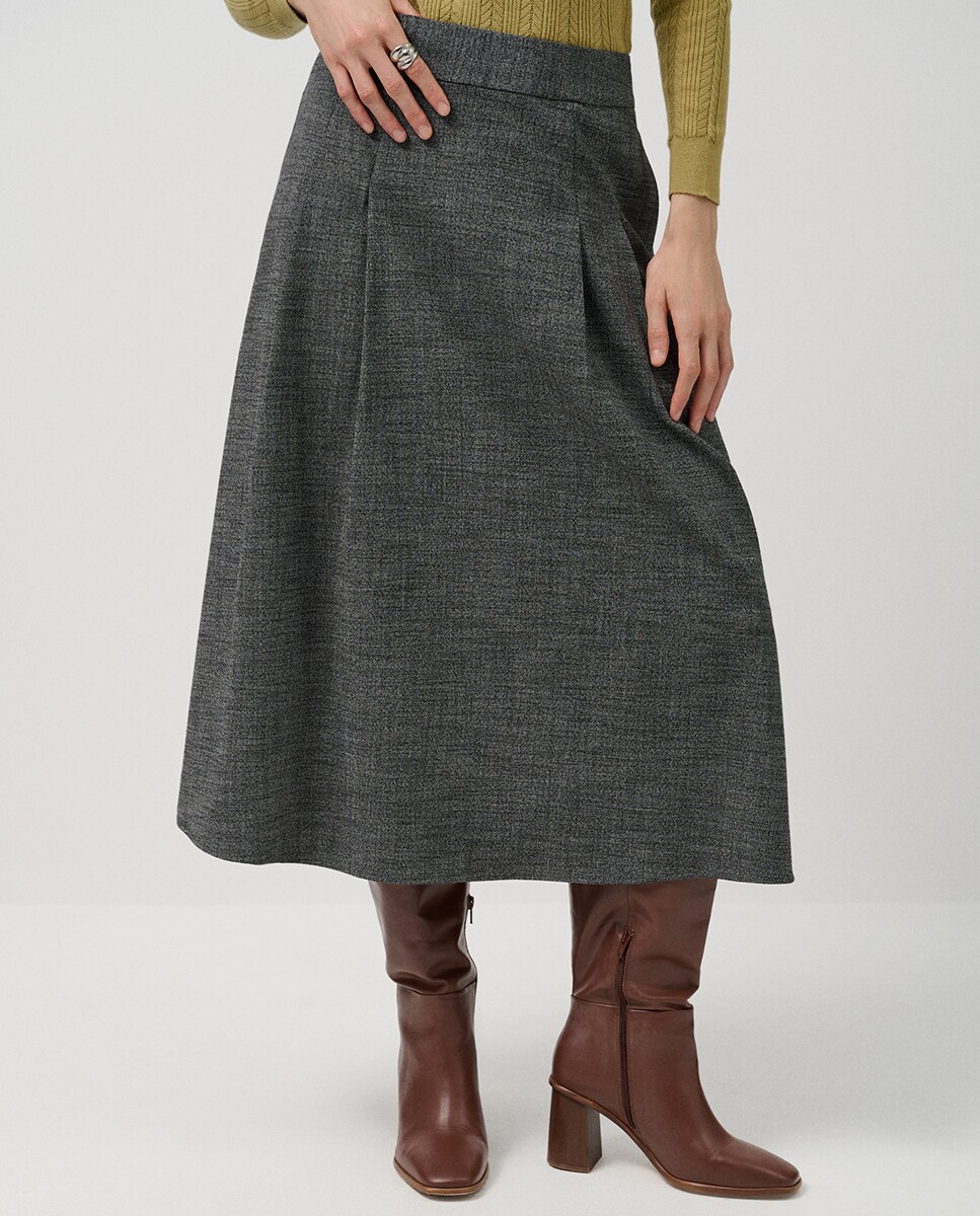 Saia Midi com Pregas Cinzento-escuro-3