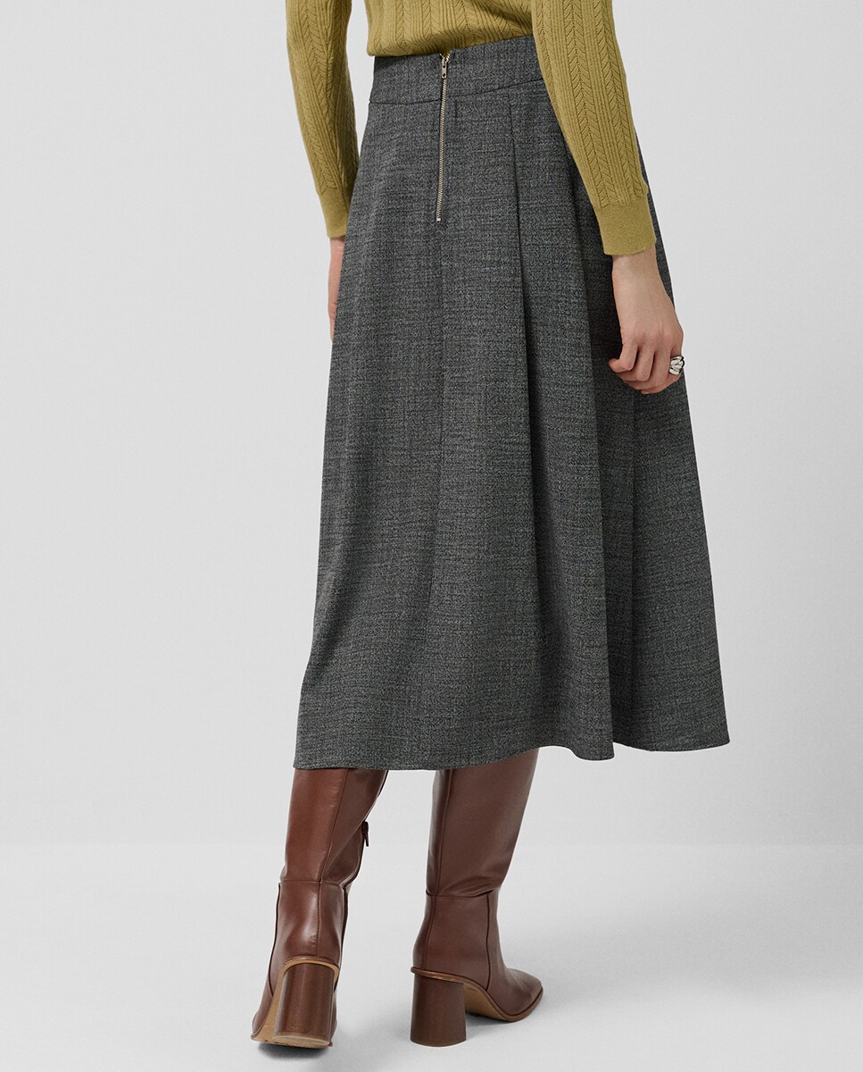 Saia Midi com Pregas Cinzento-escuro-4