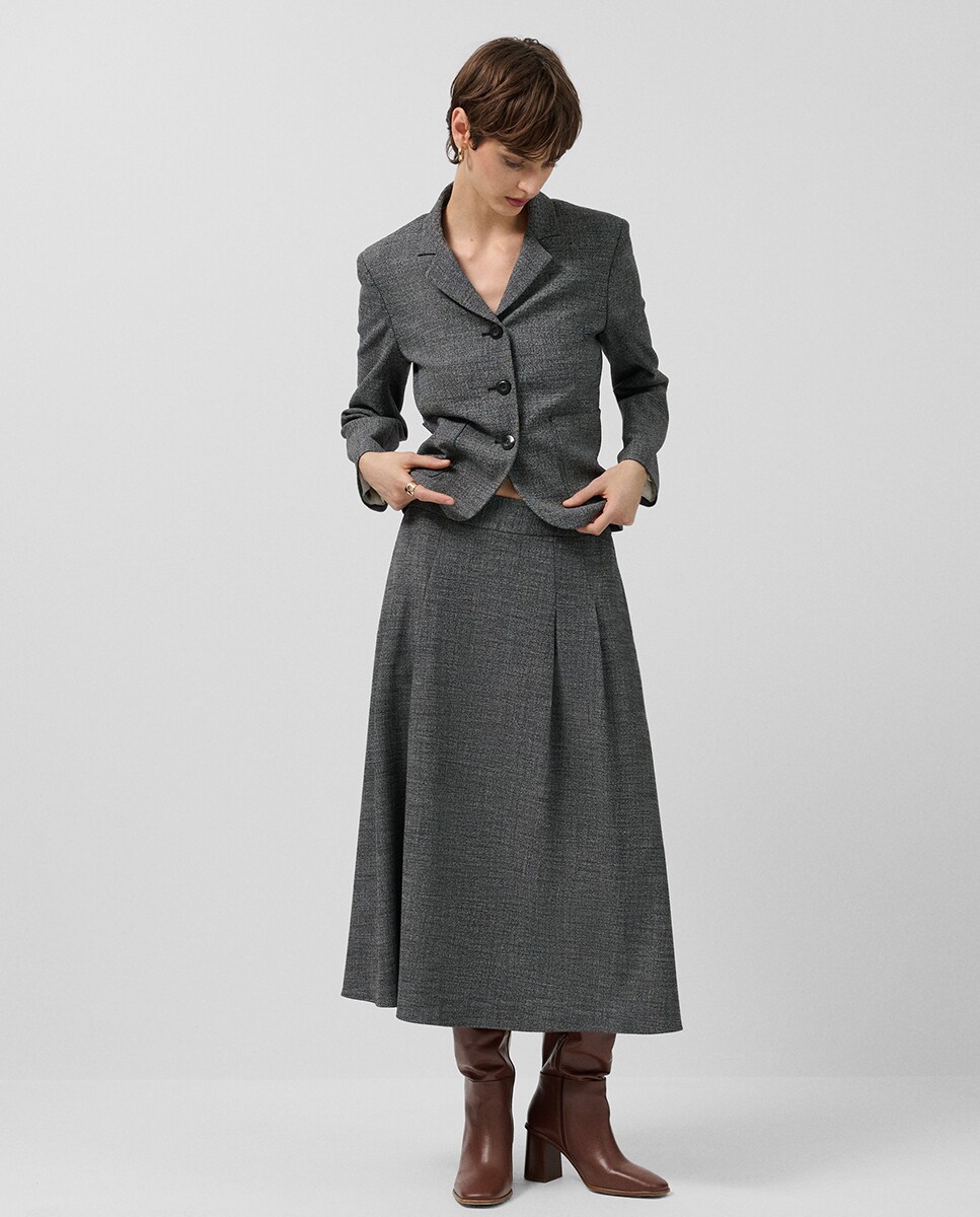 Saia Midi com Pregas Cinzento-escuro-5