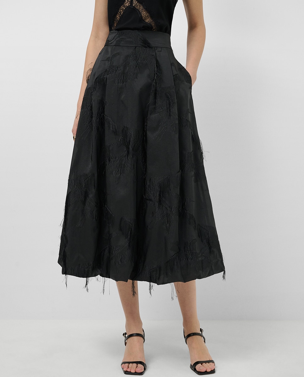 Saia Balão com Jacquard de Fantasia Preto-2