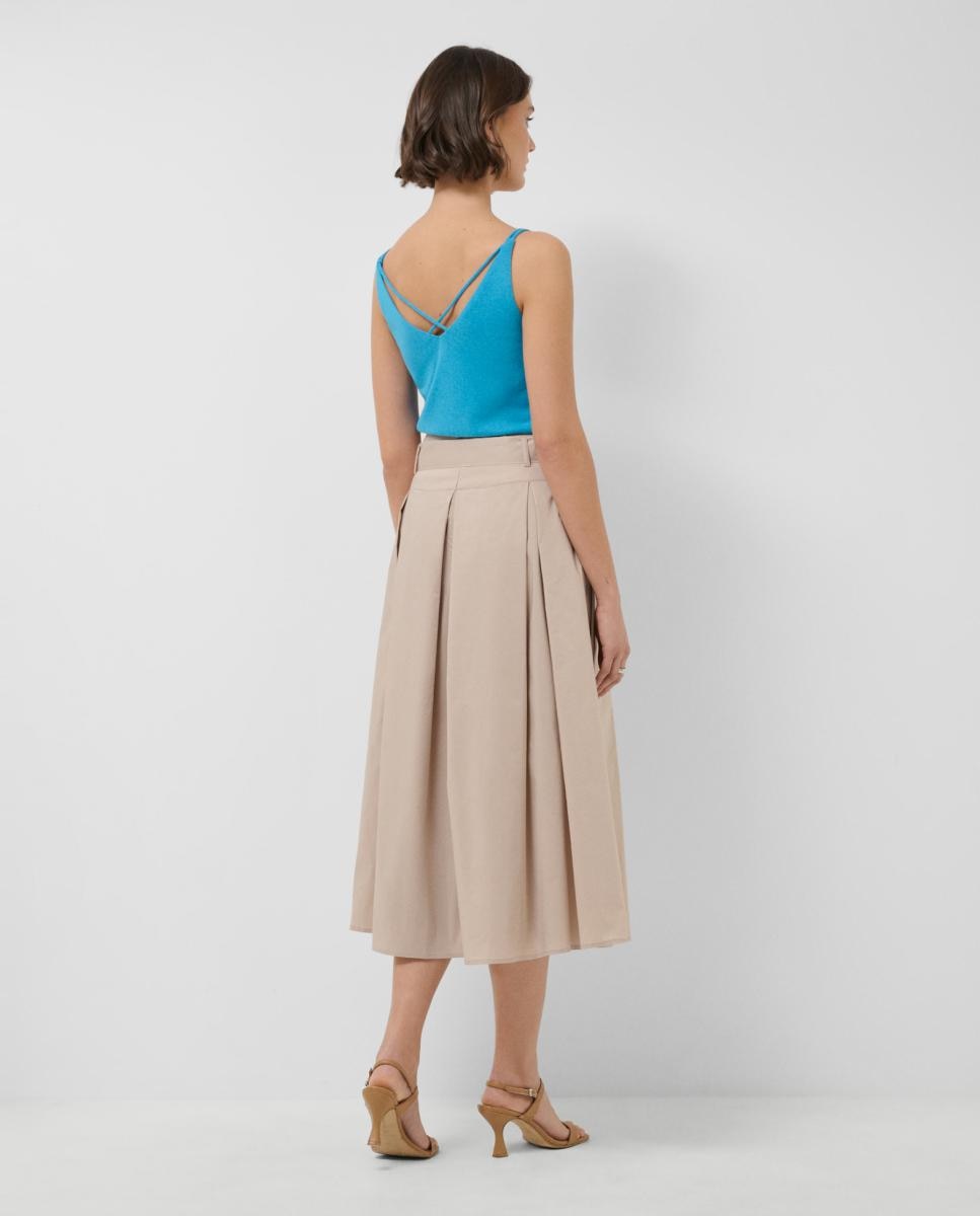 Saia Midi com Pregas Castanho-claro-4