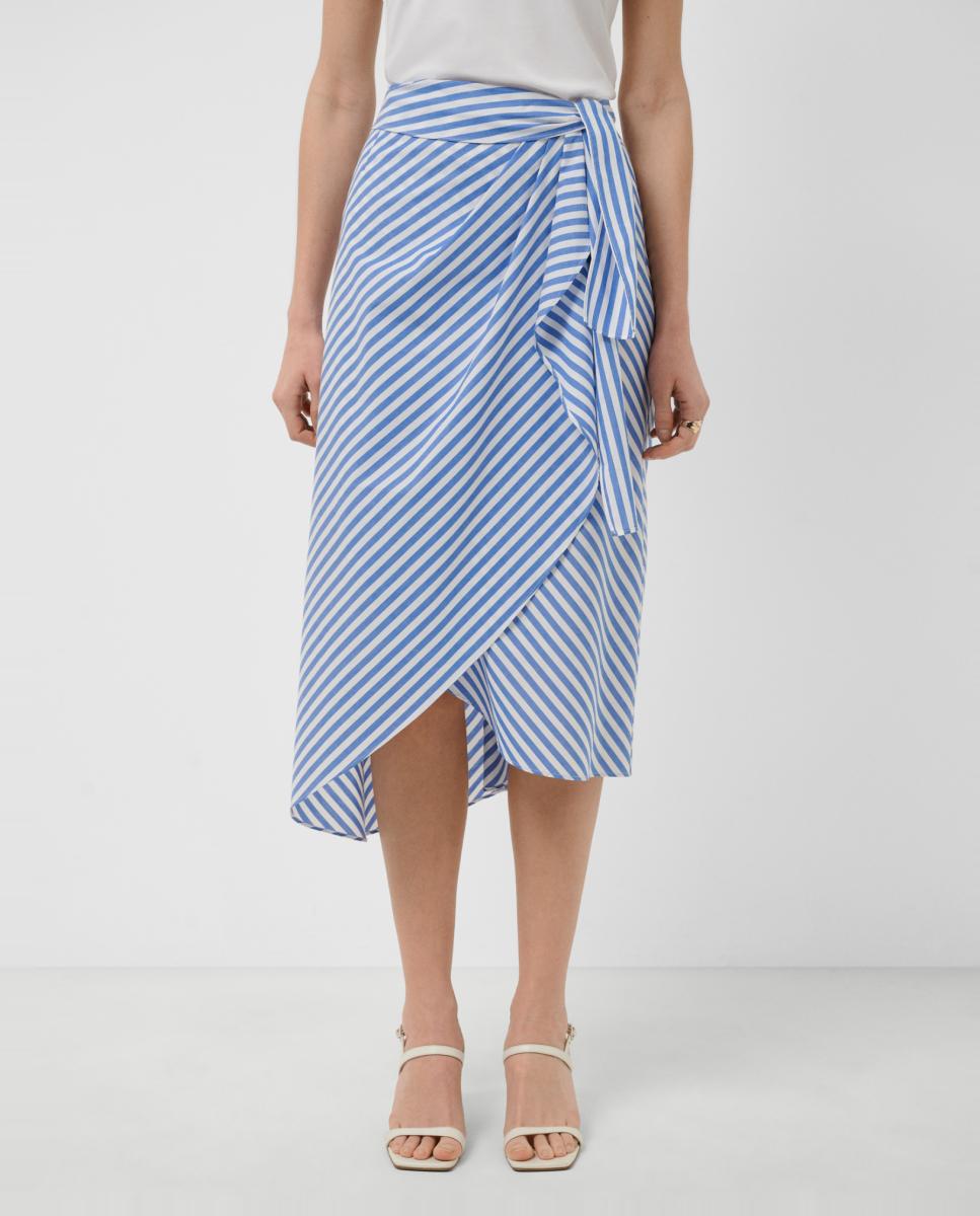 Saia Midi Atada às Riscas Azul-índigo-2