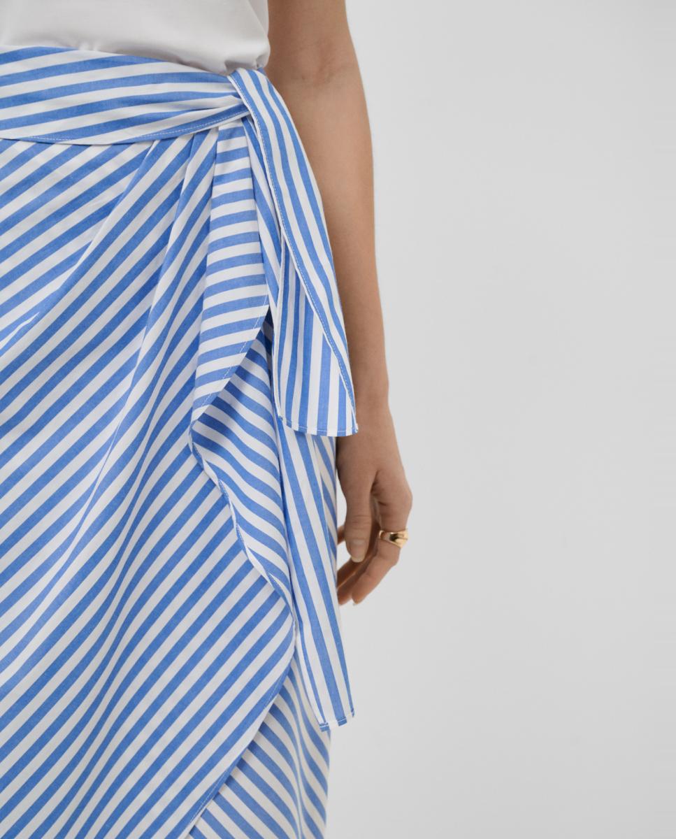Saia Midi Atada às Riscas Azul-índigo-3