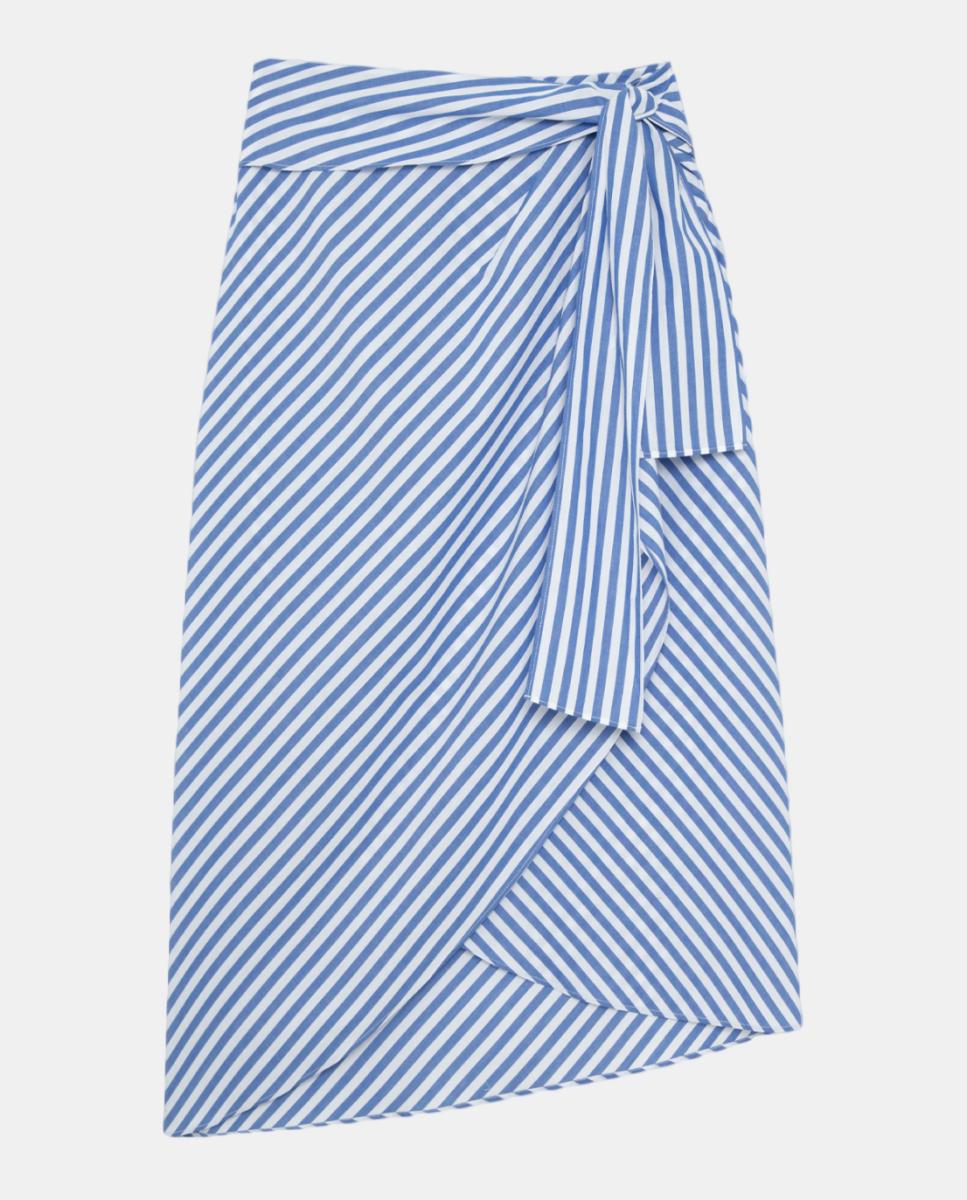 Saia Midi Atada às Riscas Azul-índigo-5