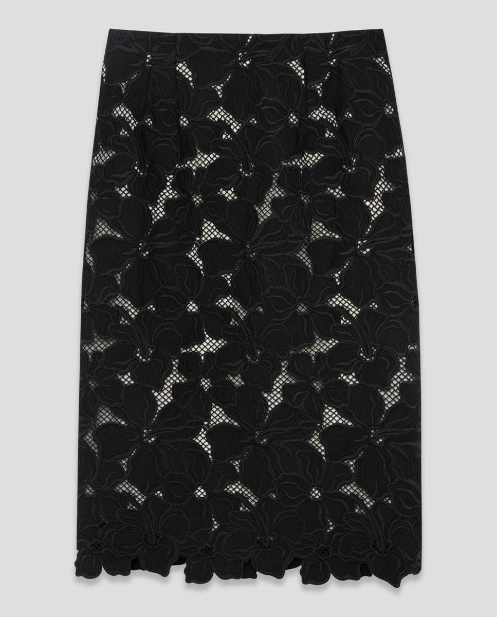 Saia Midi em Tecido Bordado e Perfurado Preto-5