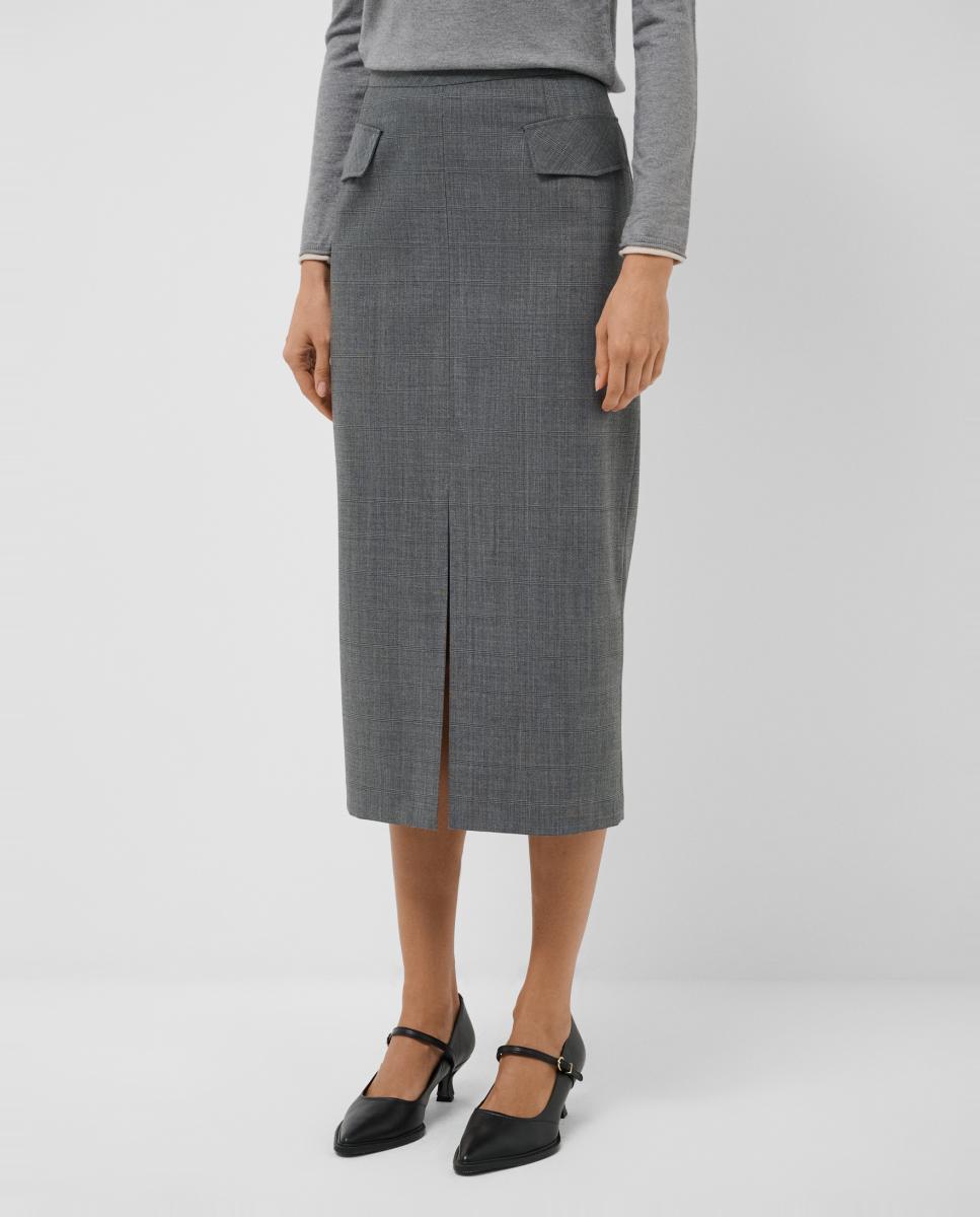 Imagen 0 de Falda midi de corte lápiz cuadro Gris
