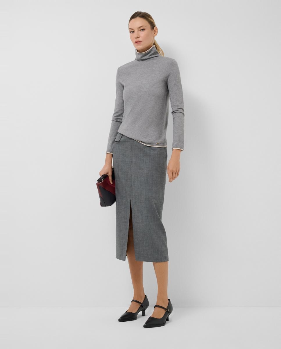 Falda midi de corte lápiz cuadro - Roberto Verino - Gris Gris-2