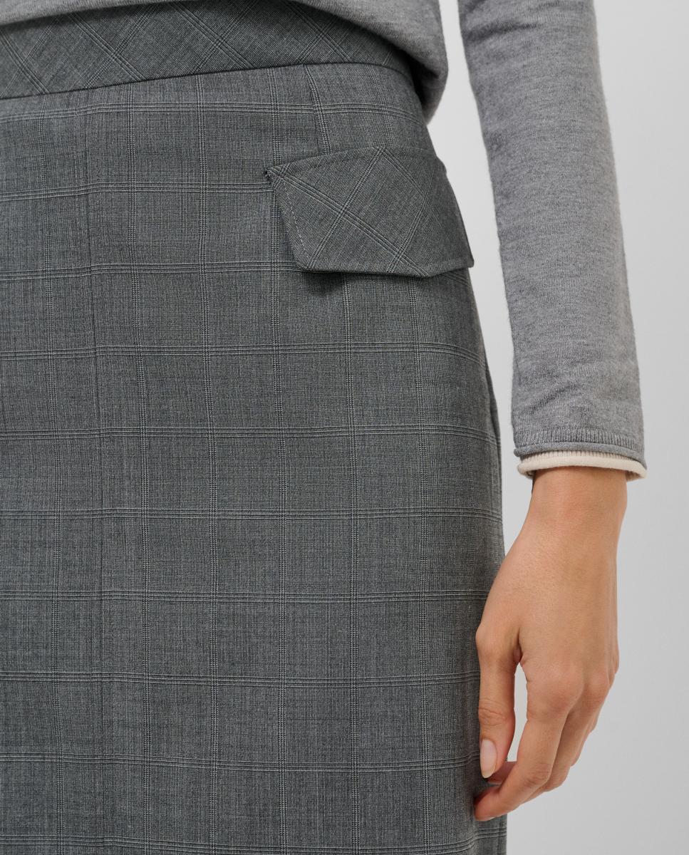 Falda midi de corte lápiz cuadro - Roberto Verino - Gris Gris-3