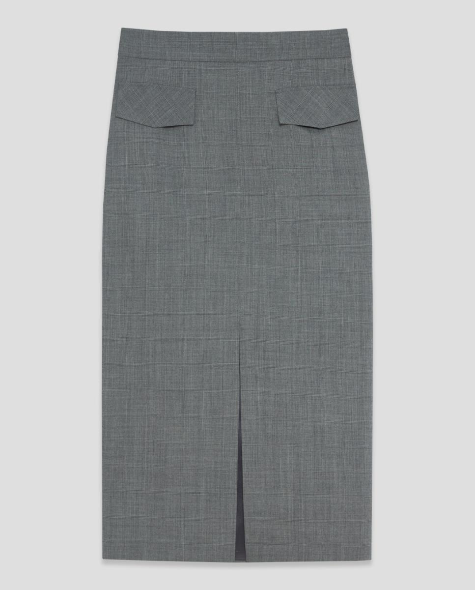 Falda midi de corte lápiz cuadro - Roberto Verino - Gris Gris-5