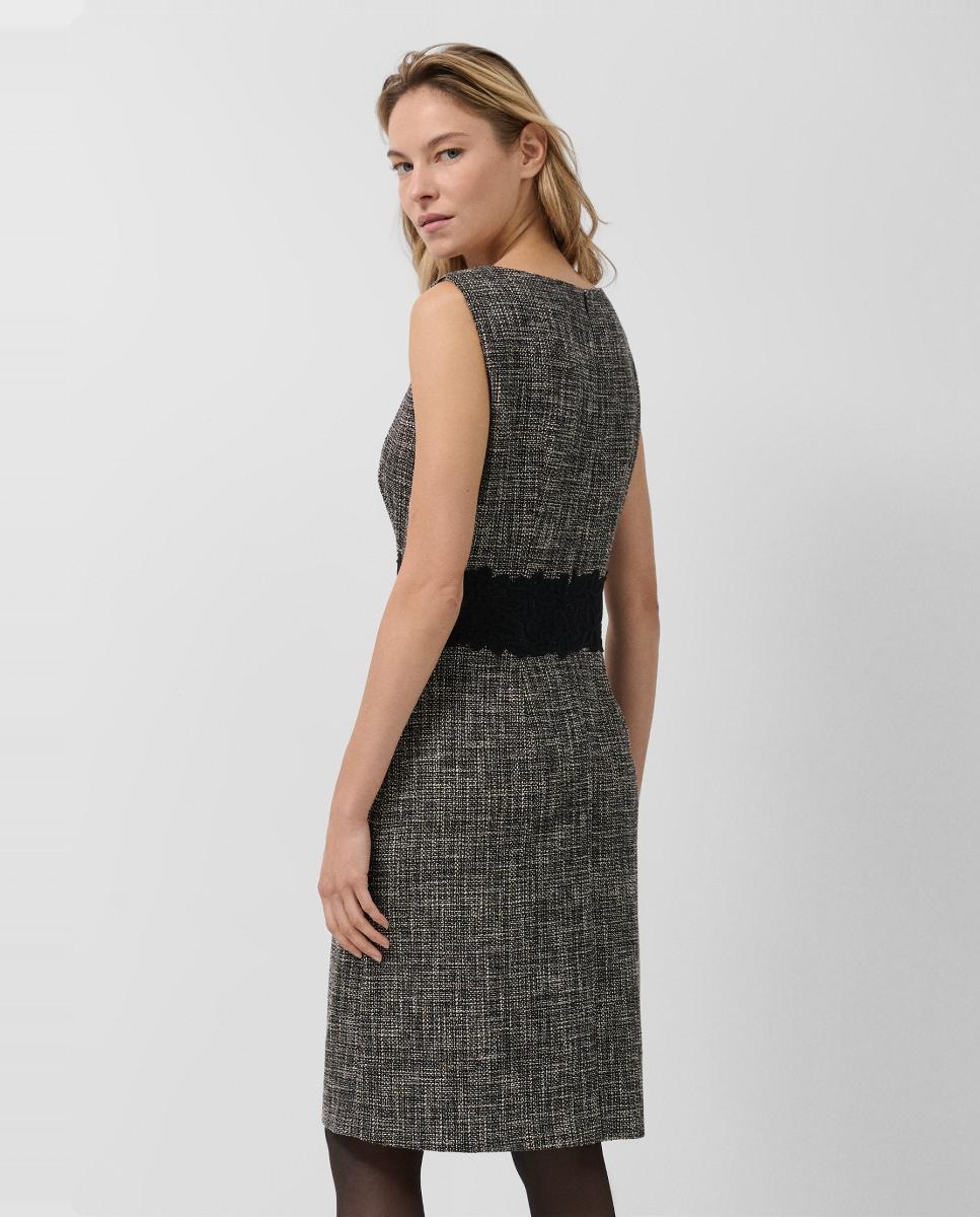 Vestido Regular com Trama e Renda na Cintura Preto-4