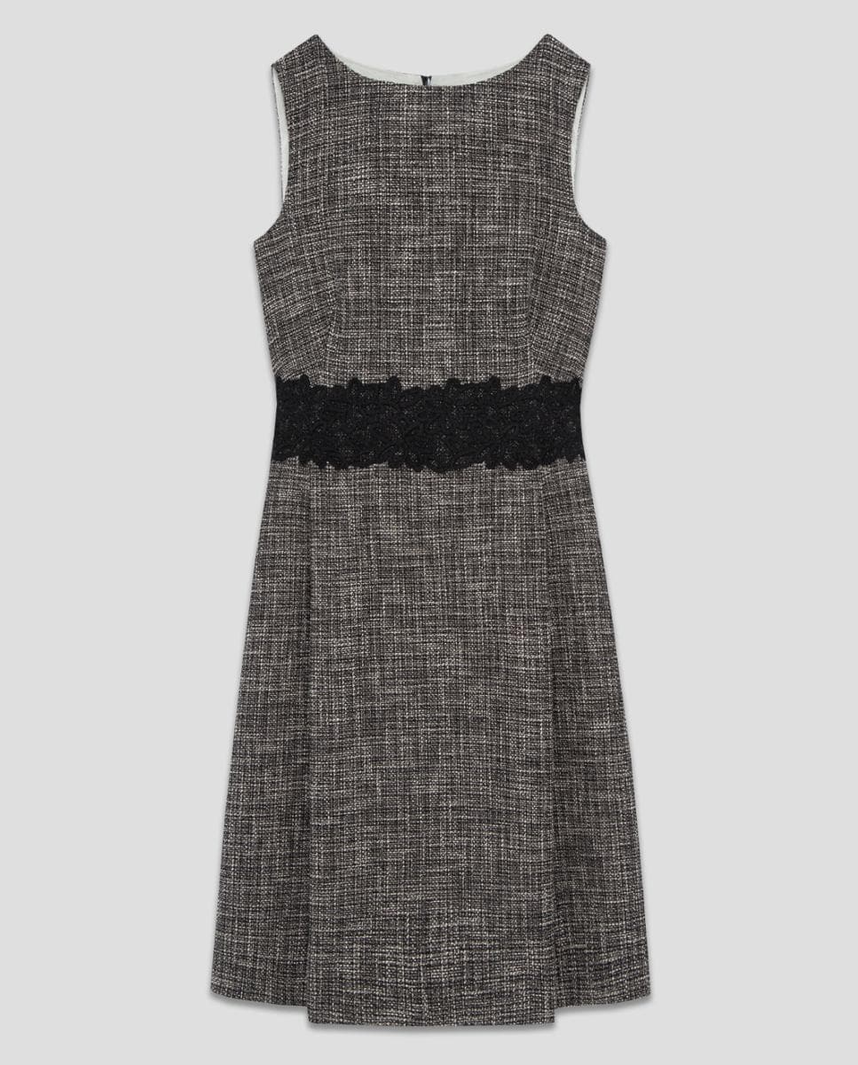 Vestido Regular com Trama e Renda na Cintura Preto-8