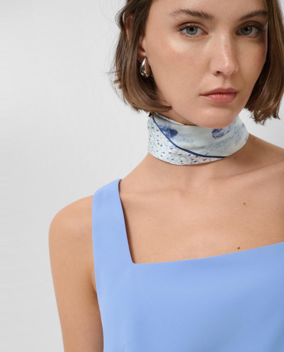 Vestido de Manga Cava em Crepe Azul-claro-2