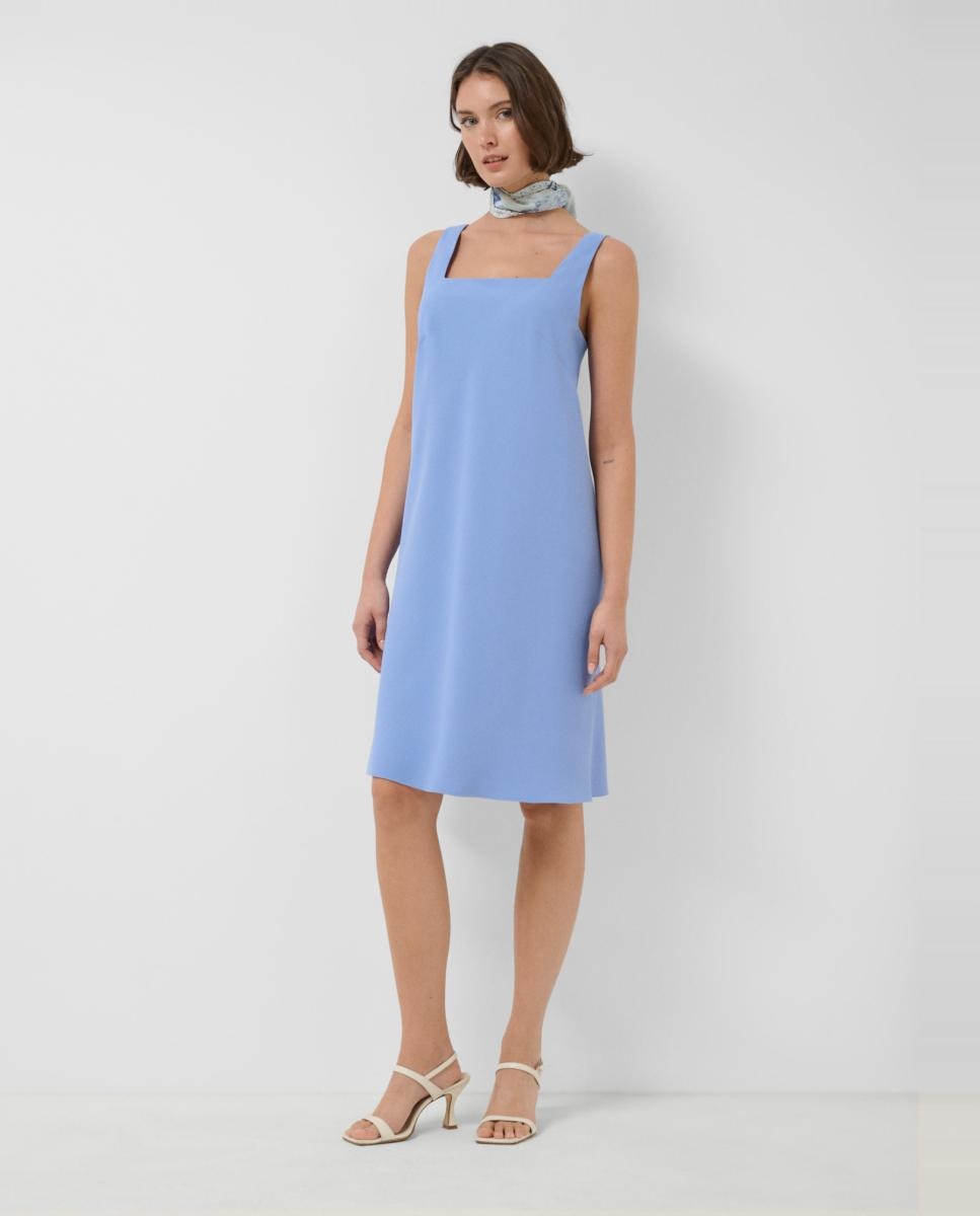 Vestido de Manga Cava em Crepe Azul-claro-3