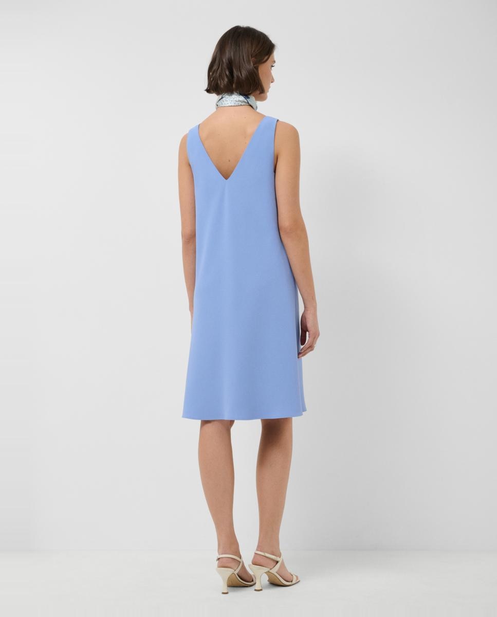 Vestido de Manga Cava em Crepe Azul-claro-4