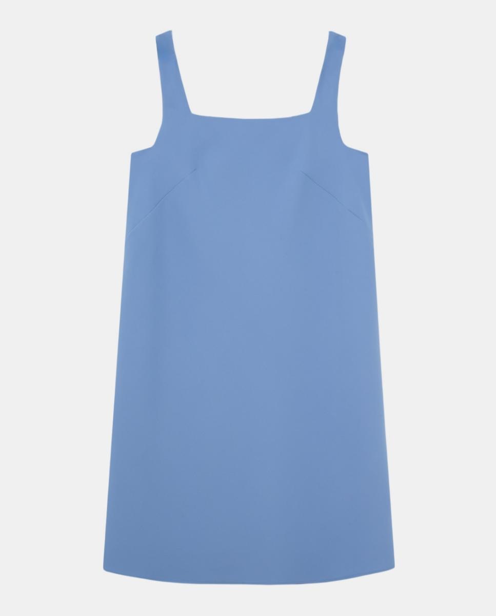 Vestido de Manga Cava em Crepe Azul-claro-5