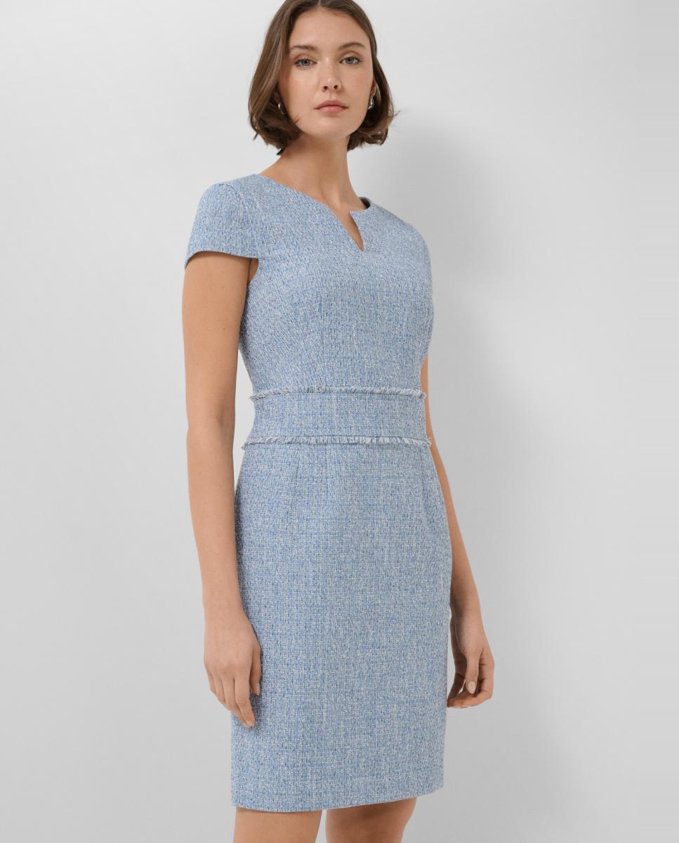 Vestido Regular Tweed com Manga Curta Azul-claro-2