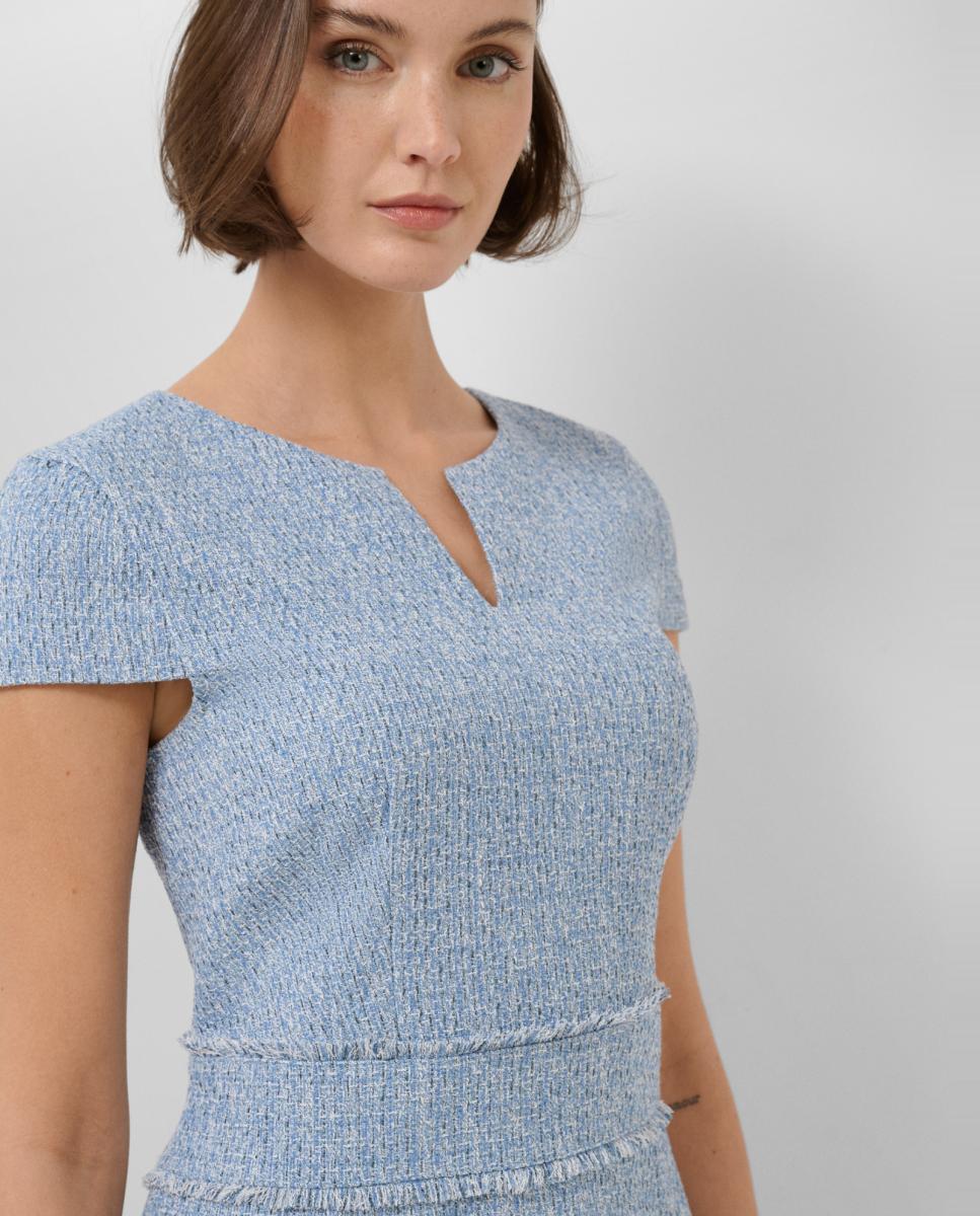 Vestido Regular Tweed com Manga Curta Azul-claro-3
