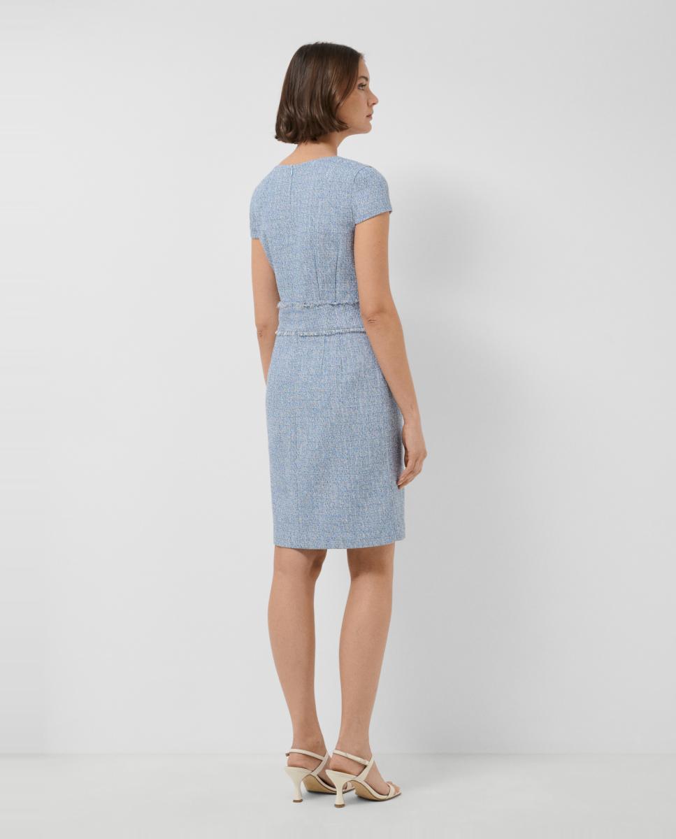 Vestido Regular Tweed com Manga Curta Azul-claro-4