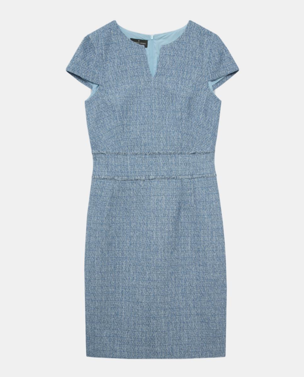 Vestido Regular Tweed com Manga Curta Azul-claro-6
