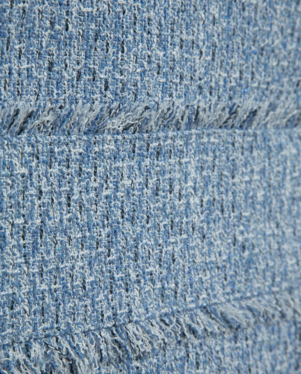 Vestido Regular Tweed com Manga Curta Azul-claro-7