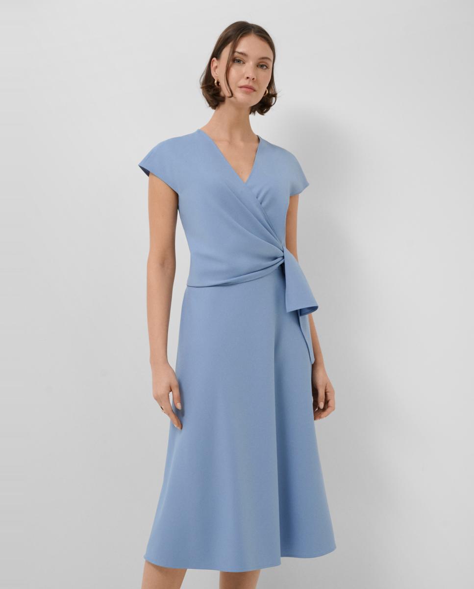 Vestido Midi Cruzado sem Mangas Azul-2