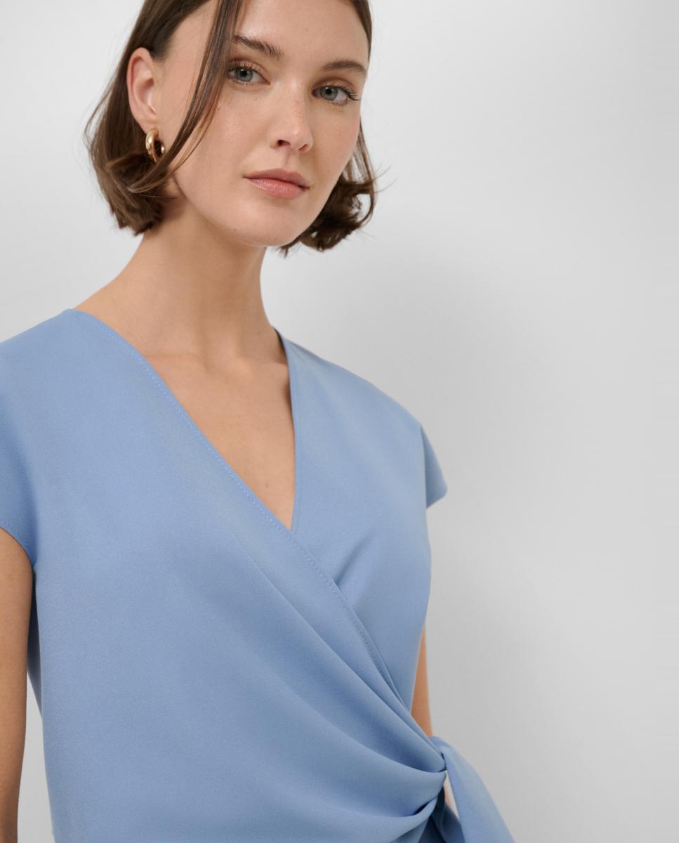 Vestido Midi Cruzado sem Mangas Azul-3