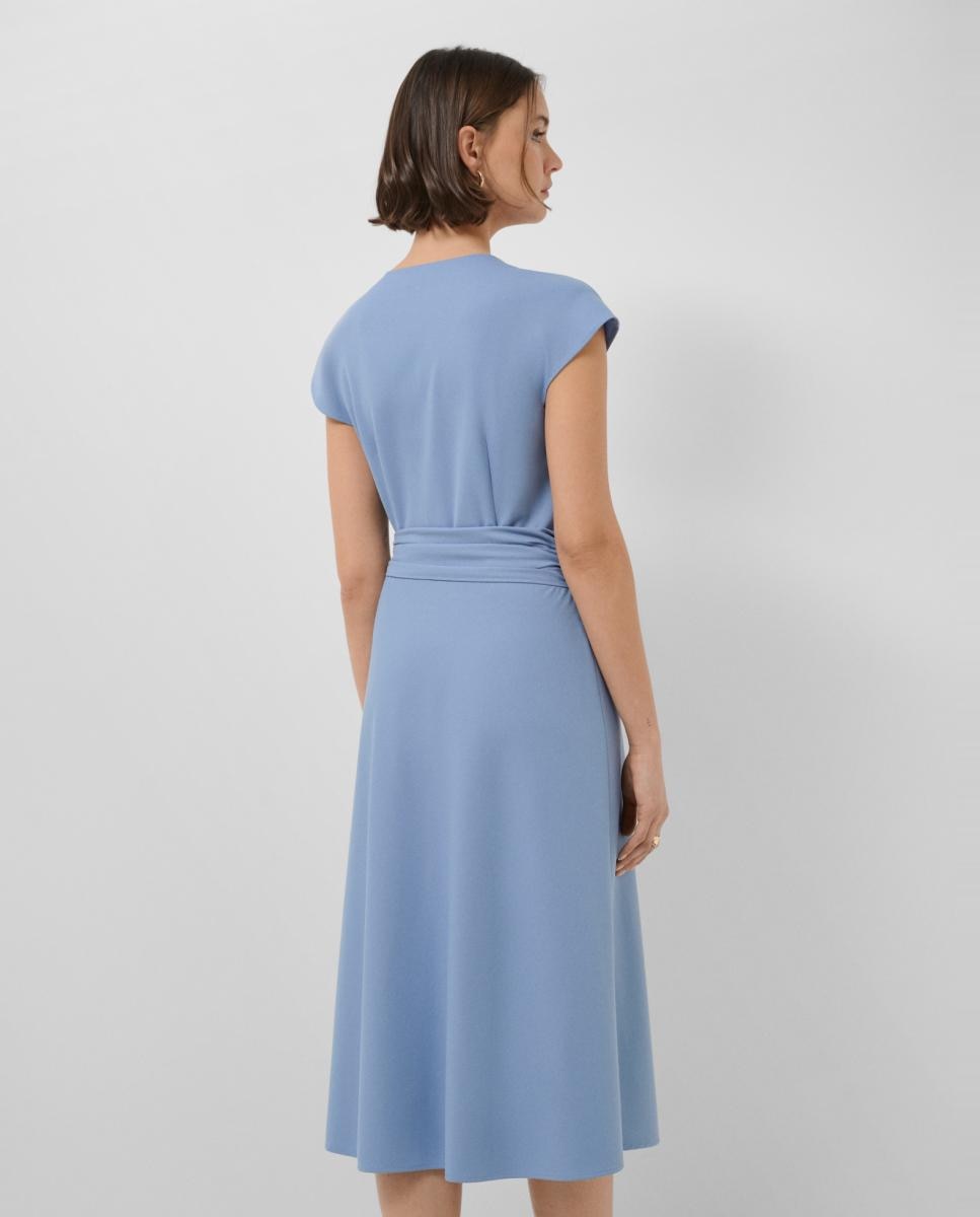Vestido Midi Cruzado sem Mangas Azul-4