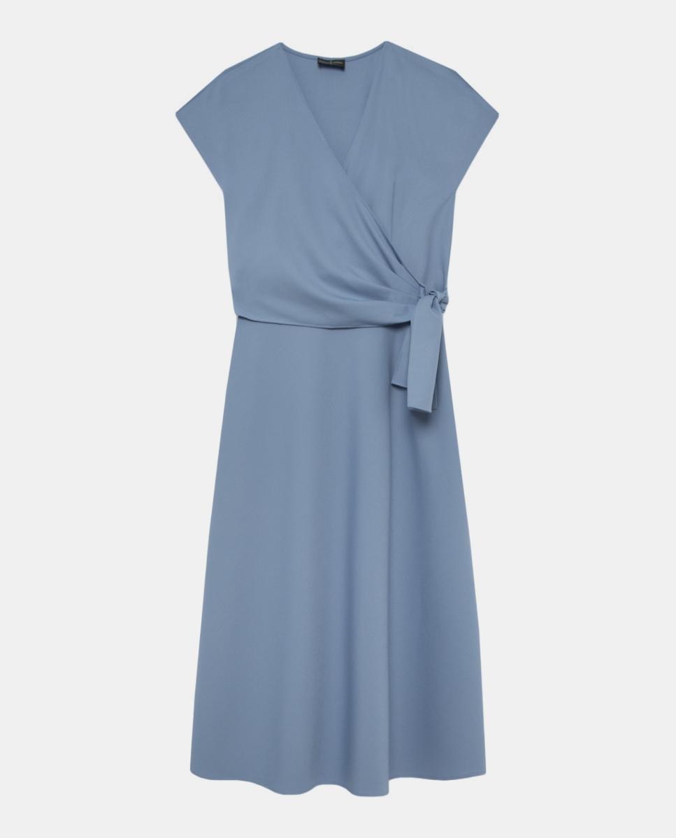 Vestido Midi Cruzado sem Mangas Azul-5