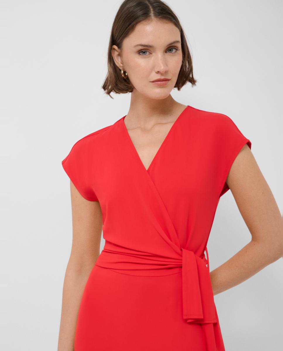 Vestido Midi Cruzado de Malha sem Mangas Vermelho-2