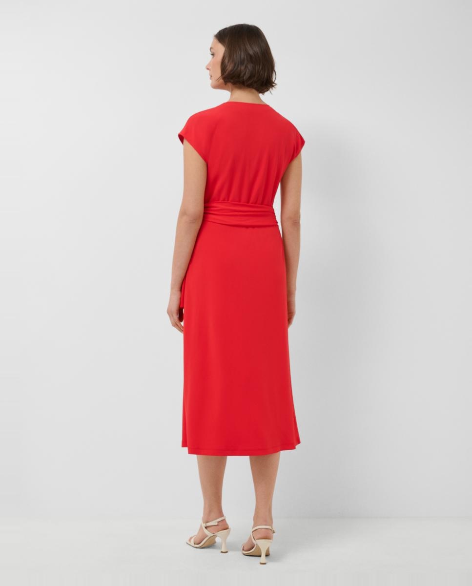 Vestido Midi Cruzado de Malha sem Mangas Vermelho-3