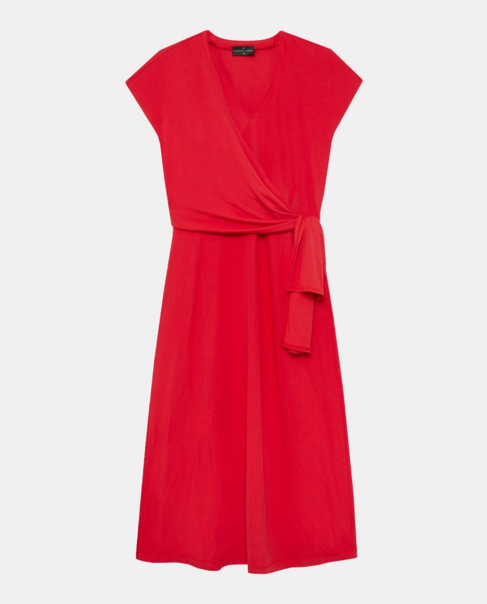 Vestido Midi Cruzado de Malha sem Mangas Vermelho-4