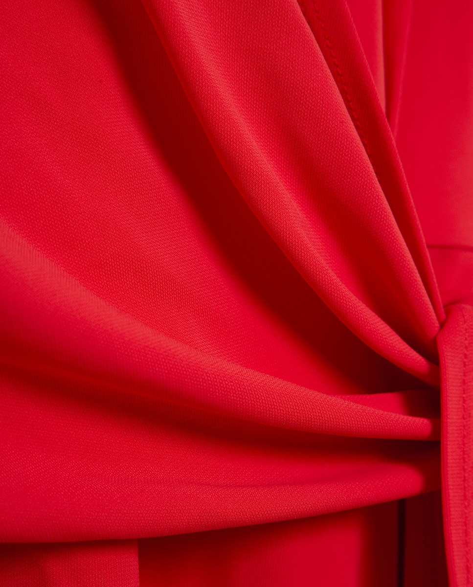 Vestido Midi Cruzado de Malha sem Mangas Vermelho-5