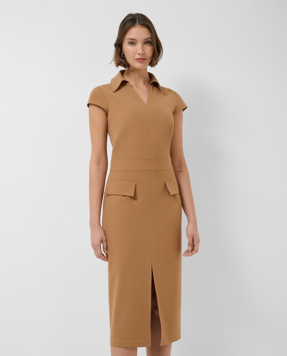 Vestido sem mangas e com decote em bico Castanho-claro-2