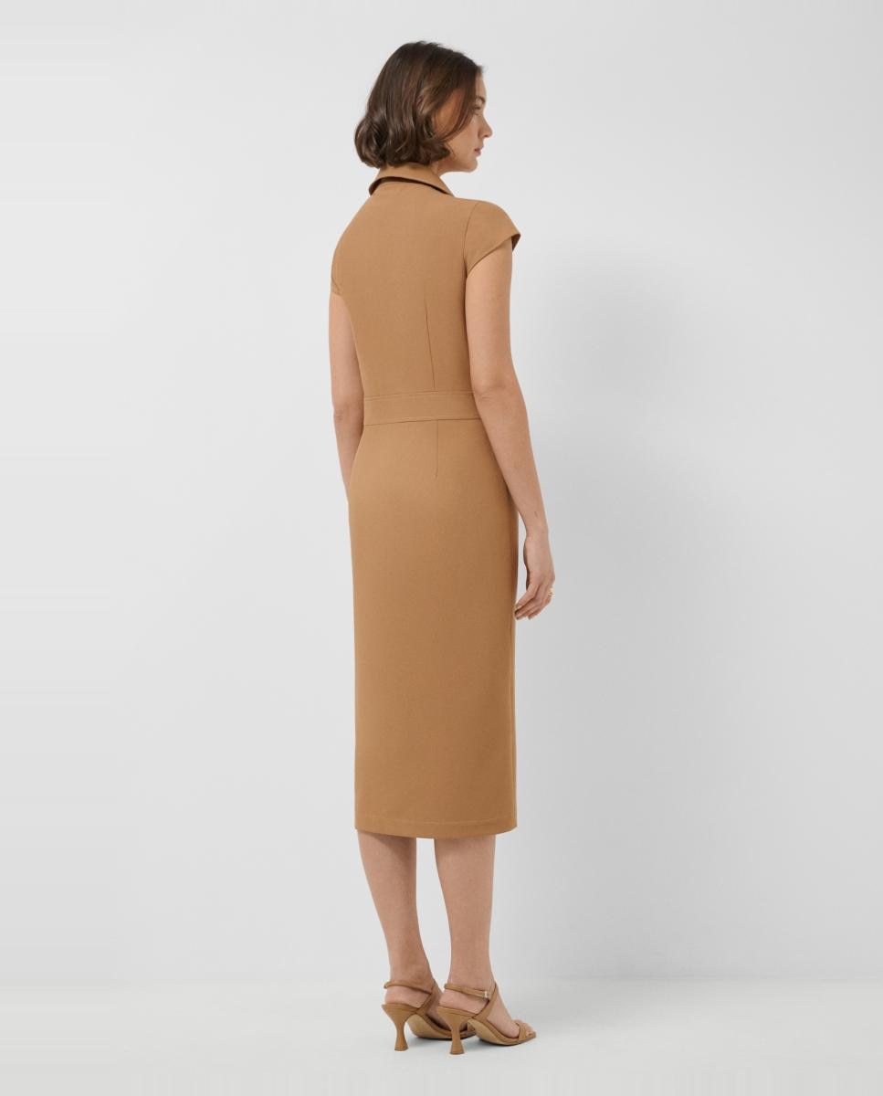 Vestido sem mangas e com decote em bico Castanho-claro-4