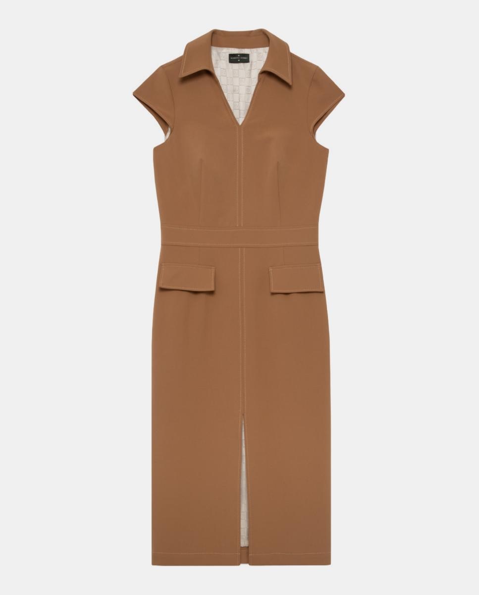 Vestido sem mangas e com decote em bico Castanho-claro-5