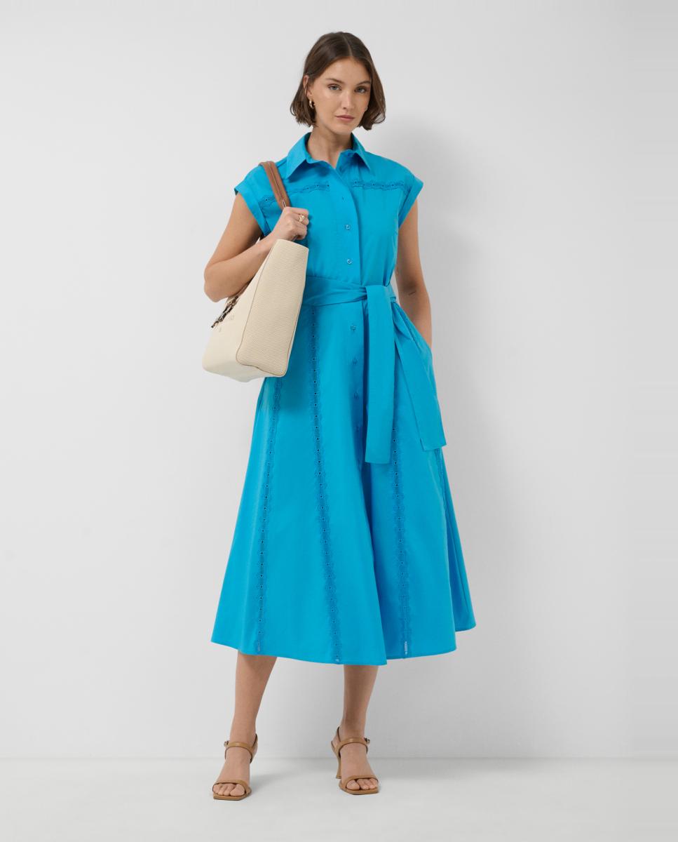 Imagem 0 de Vestido Camiseiro Midi com Tiras de Renda